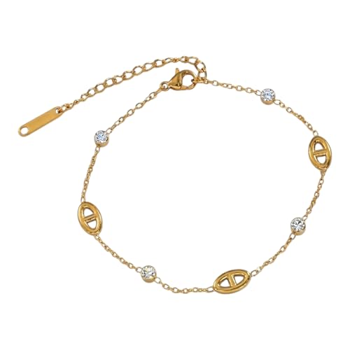 Générique Bracelet Femme Grain de Café Maillons Marine Acier Inoxydable 316L Doré à l'Or 18k...
