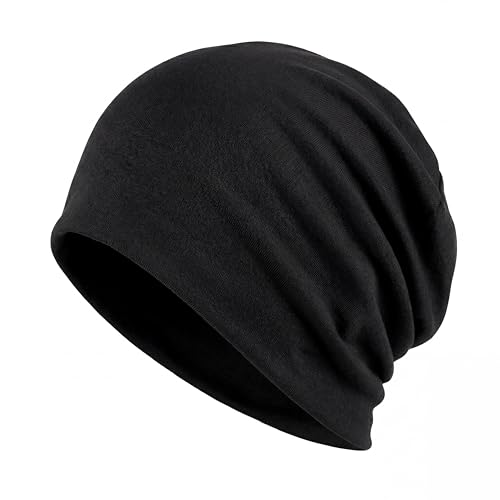 Dünne Bambus Mütze Beanie für Damen & Herren leichte Kopfbedeckung ideal für Sport Chemo unter dem Helm & Schlafen sanft zur empfindlichen Kopfhaut (DE/NL/SE/PL Numerisch 54 60 Schwarz)