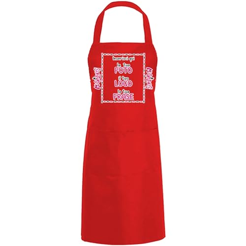 Mr. Gadgets Grembiule da Cucina Personalizzabile con foto e scritta (ROSSO)