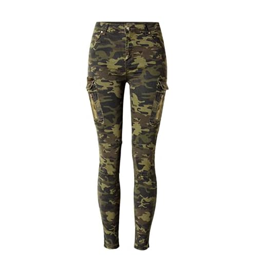 Dam Jeans Mid midja Stretch Slim Camouflage Jogging Stitching Sidofickor Personlig Casual Casual Denim Byxor 44