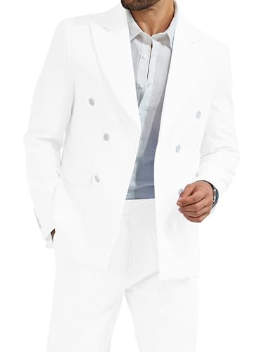 High-End Suits Men's Striped Seersucker Suits 2 Piece Slim Fit Wedding Double Breasted Tuxedo Summer Beach Suits Sets
