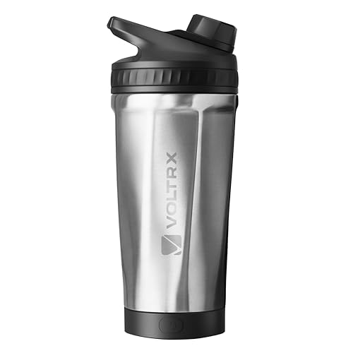 VOLTRX ChillMix Shaker Isoliertem Edelstahl - USB-C Aufladbarer Elektrischer Proteinshake-Mixer, Shaker für Proteinshakes und Mahlzeitenersatz, Chromstahl, 16 oz