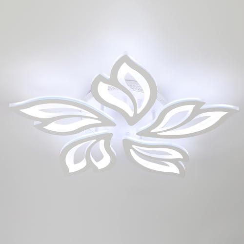 Oyajia Modern Led Ceiling Light, LED Leaves Ceiling Lamp White Acrylic Chandelier, 55W Leaf Geometric Design Flush Mount Ceiling Light Fixtures for Living Room Kitchen Bedroom (White, 5 Heads)