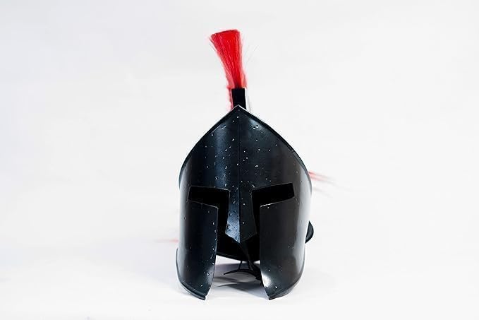 Medieval Spartan Helmet, King Leonidas Style, Black with Red Plume, Roman Warrior Costume Replica