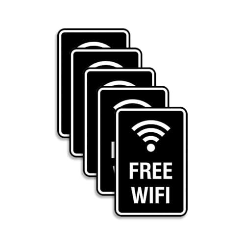 Panneaux WiFi gratuits ronds Signs ByLITA Lot de 5 plaques adhésives noires taille L