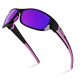 DEAFRAIN Polarized Sports Sunglasses for Men Women Driving Fishing Cycling Running Golf Purple Glasses Wrap Around Goggles UV400 Protection