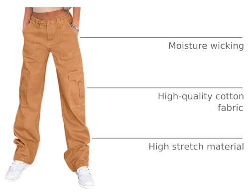 Image of Lepunuo Cargo Pants for Women High Waisted Casual Pants Baggy Stretchy Wide Leg Y2K Streetwear with 6 Pockets