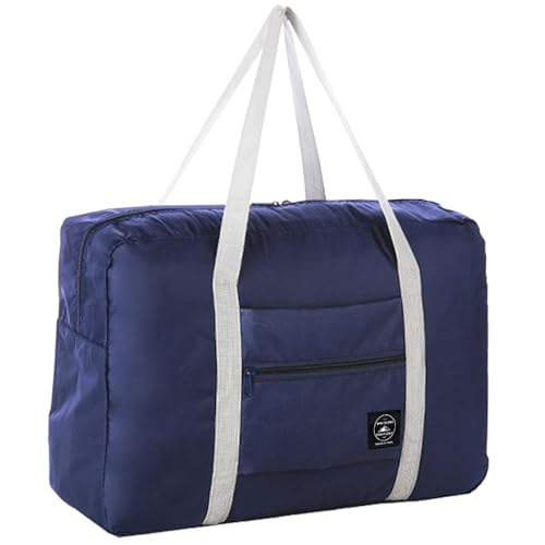Foldable Travel Duffel Bag Tote Carry-on Luggage Bag Large Packable Overnight Bag Weekend Travel Bag for Men Women Navy Blue