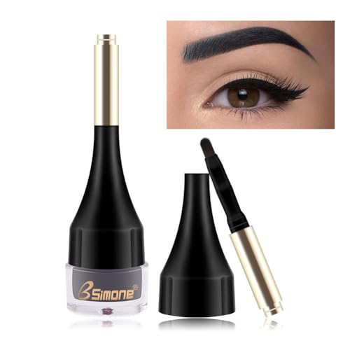 Adurello Cushion Brow Pomade Waterproof Long Lasting Eyebrow Tinted Cream Highly Pigmented Eyebrow Pomade for Natural Brows Shaping Makeup (grey-black)