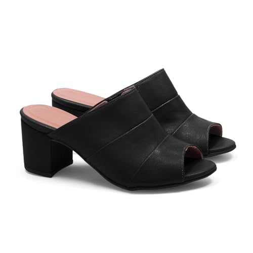 Sandália Feminina Tamanco Colors Salto Grosso Nude e Marrom JCL (38, Preto)