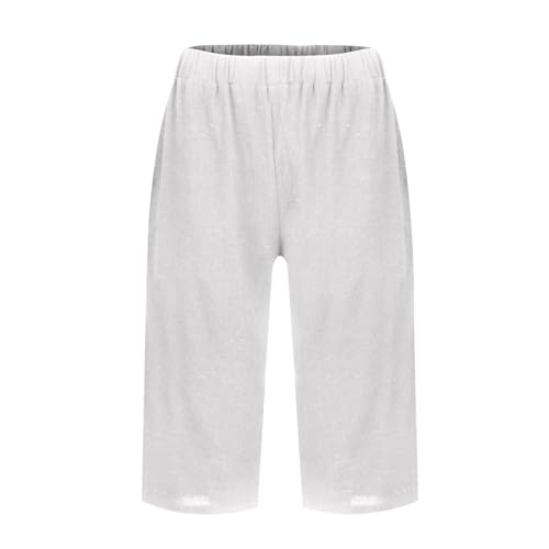 Pedal Pushers for Women Elastic High Waisted Bermuda Shorts Comfy Casual Summer Linen Wide Leg Shorts with Pockets4