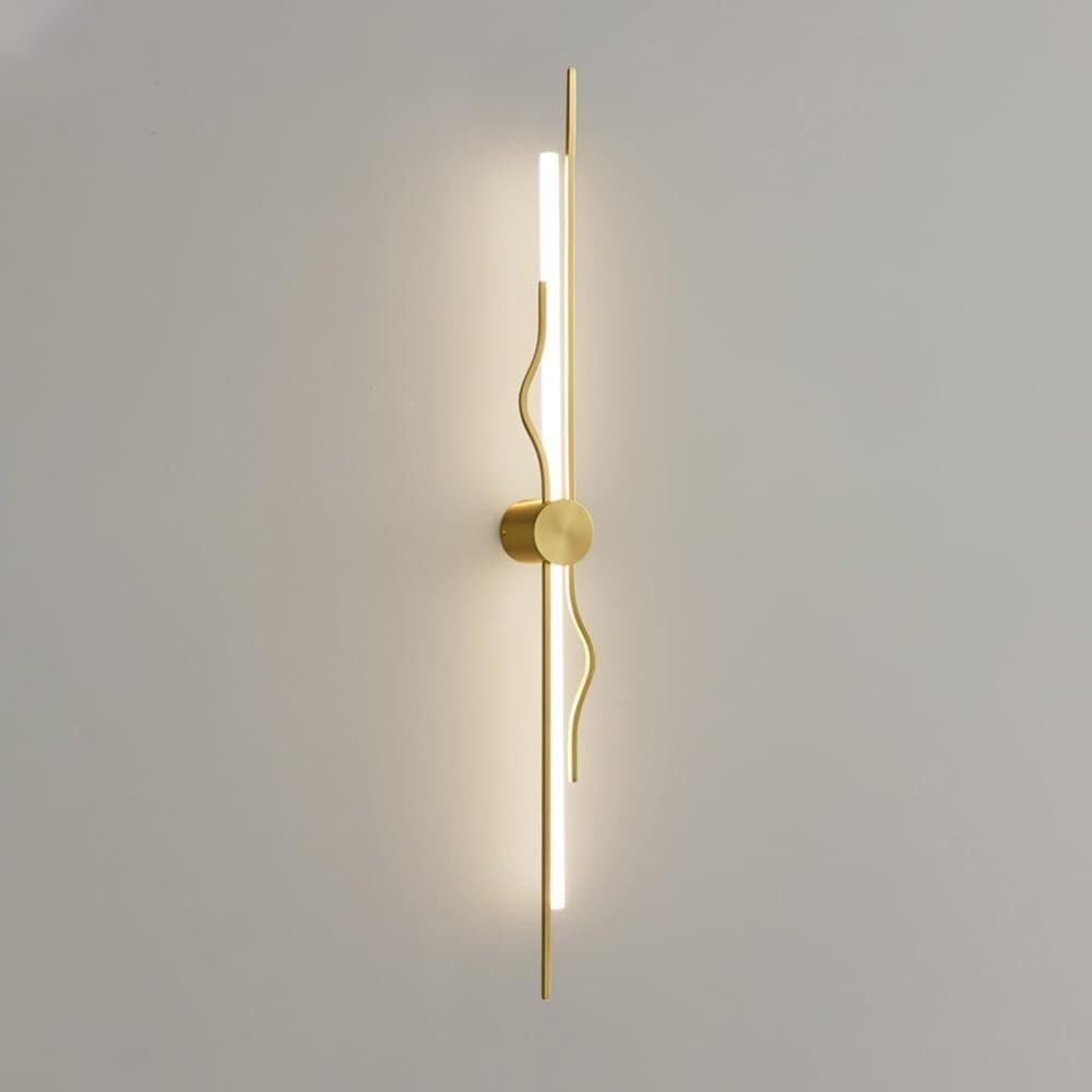 JYBNBBE Linear Dimmable LED Wall Sconce, 15W Brushed Brass Light Fixture with 3 Color Modes for Bedroom & Living Room,Black-85cm