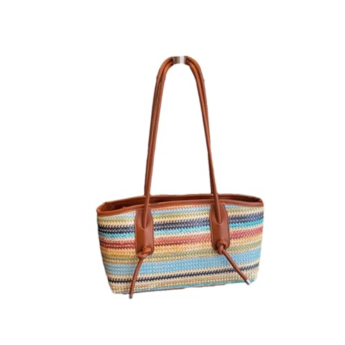 Women's Big Woven Straw Shoulder Bag French Style Raffia Tote Beach Travel Handbag With Zipper Closure