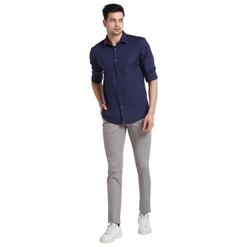 Image of Park Avenue Men's Solid Pattern Slim Fit Cotton Blend Full Sleeve Semi Cut Away Collar Formal Shirt