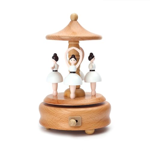 Caja musical para niños, caja musical de madera, Wind Up Train Castle Girl Dancer Caja musical - Simpáticos juguetes interactivos para cuna con música ligera para la guardería, juguetes portátiles pe