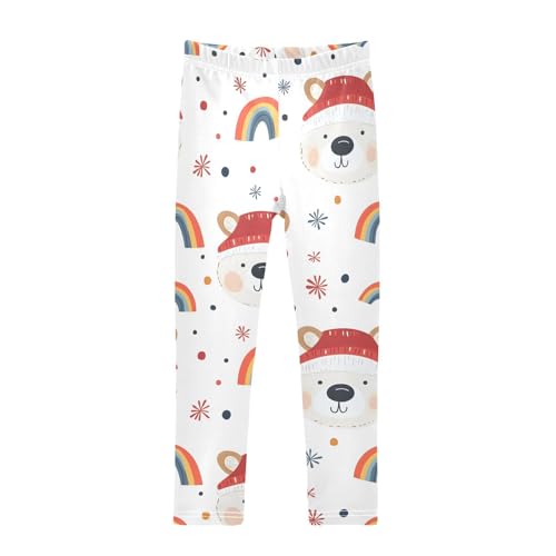 Cartoon Bear Rainbow Girls Leggings Ultra Soft Compression Yoga Gym Pants for Kids 4-10T