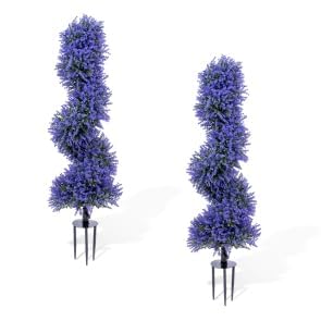 Aptliton 90cm Artificial Lavender Spiral Topiary Trees with Iron Stake, Realistic Faux Plant Decor, UV-Resistant, Weatherproof, Maintenance-Free, Indoor & Outdoor Use, 2Pcs