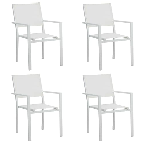 Totò Piccinni Sedie TRAPANI CON BRACCIOLI in alluminio e textilene per esterno leggerissime e impilabili (Bianco, Con Braccioli 4 Pz)