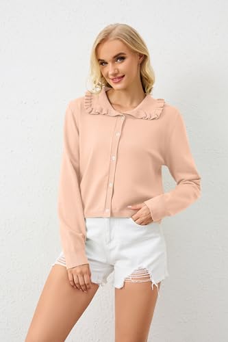 Image of HOCANDY Women Ruffle Collar Cardigan Sweater Preppy Cute Button Up Sweaters