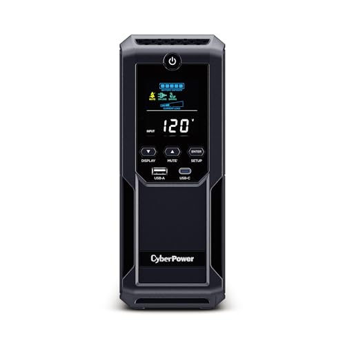 CyberPower BRG1500AVRLCD2 Intelligent LCD UPS Battery Backup and Surge Protector, 1500VA/900W, 12 Outlets 2 USB Ports, AVR, Mini-Tower, UL Certified, 5-Year Warranty