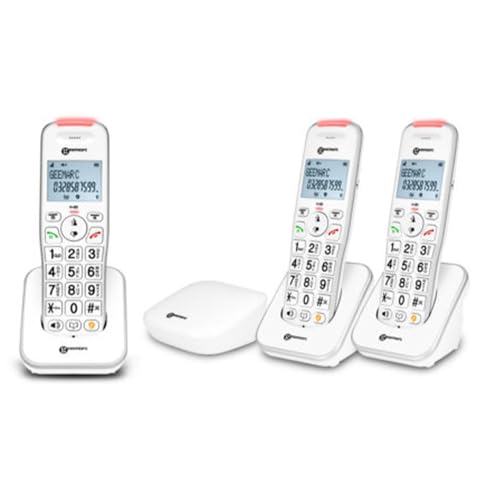 Geemarc Liberty 200 Trio, Amplified Home Telephones with Small DECT Base, Loud Ringer, Hearing Aid Compatible Cordless Phones, Easy Use 3 Cordless Handsets to Be Placed Anywhere in the House
