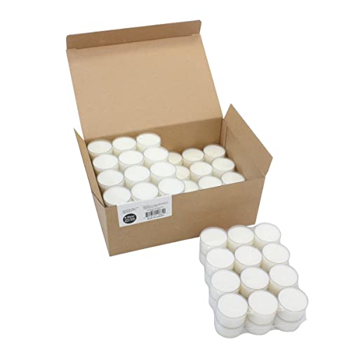 Stonebriar 48 Count White Unscented Smokeless Long Burning Clear Cup Tea Light Candles with 8 Hour Burn Time