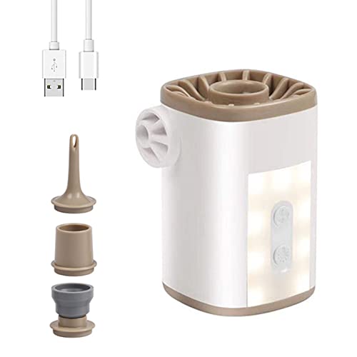 Bomba de aire eléctrica inalámbrica portátil con luz de 3600 mAh recargable por USB, mini bomba de aire, inflador de llenado rápido, desinflador con 4 boquillas para inflables, almohadilla de dormir