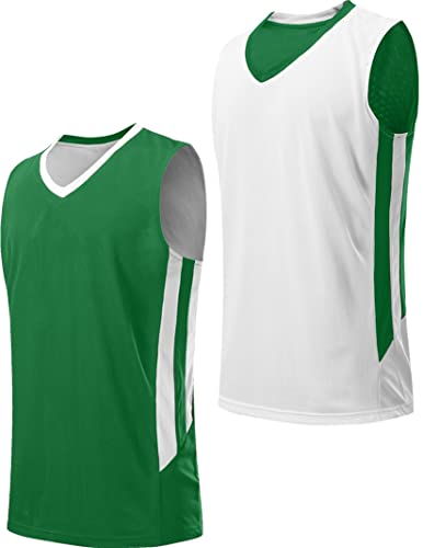 Youth Boys Reversible Mesh Performance Athletic Basketball Jerseys Blank Team Uniforms for Sports Scrimmage (Green/White, Youth Small)