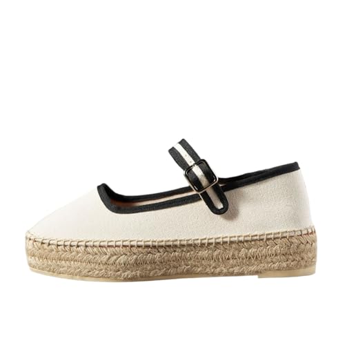 keleimusi Women's Mary Jane Espadrilles Flats Platform Espadrilles Woven Outsole Shoes Canvas Summer Flats