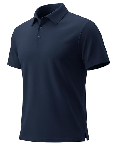 MAGNIVIT Golf Shirts for Men Sport Polo Shirts Short Sleeve Lightweight Pique Collared Casual 3 Button T-Shirts Navy XL