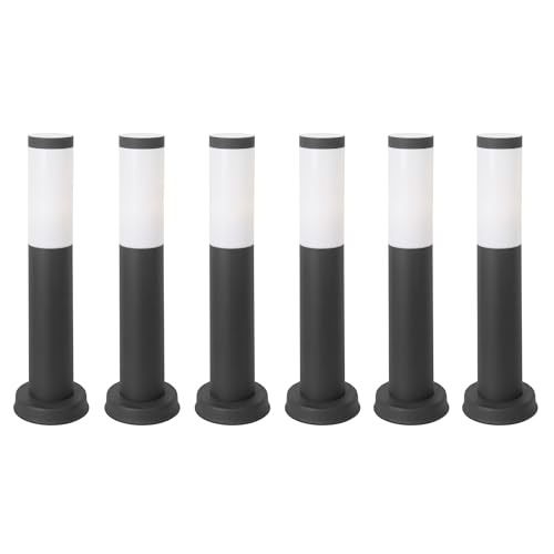 FORLIGHT Koral (6uds) Baliza Exterior para Jardín Resistente al Agua IP55. Poste de Luz para Sendero y Camino. Lámpara Bolardo de Acero Inoxidable Gris Urbano 23W. Farolillo Moderno Zonas de Paso