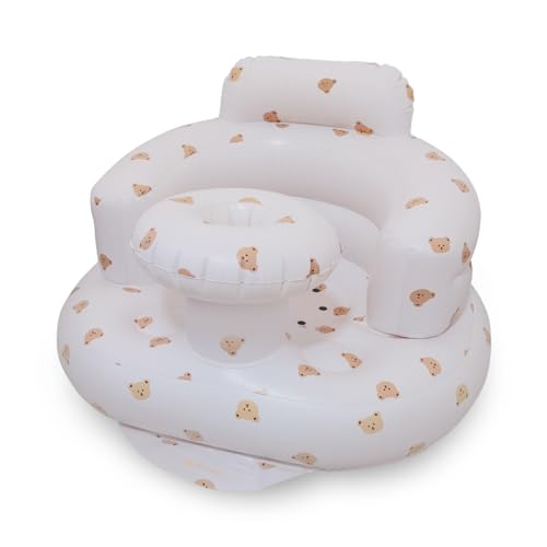 Image of Bluubi Inflatable Baby Seat – Portable Sit-Me-Up Chair for Infants (3-36 Months) – Perfect for Sitting Practice, Beach, Travel, & Playtime – Lightweight Baby Floor Seat with Built-in Pump (Bear)