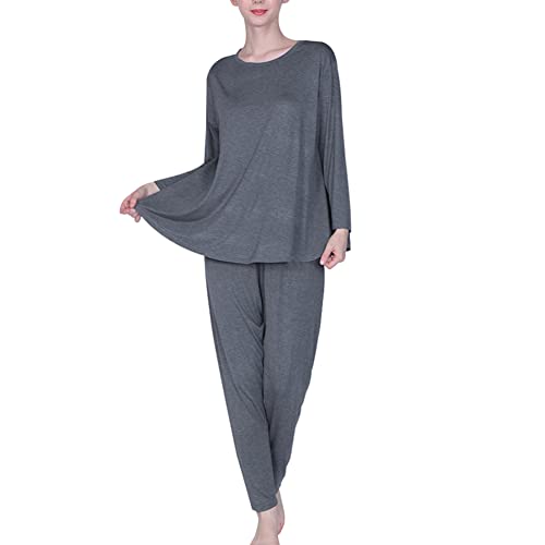 amropi Conjunto de Pijamas Mujer Algodon Mangas Larga Camiseta y Pantalon Largo 2 Piezas Talla Grande Gris,3XL