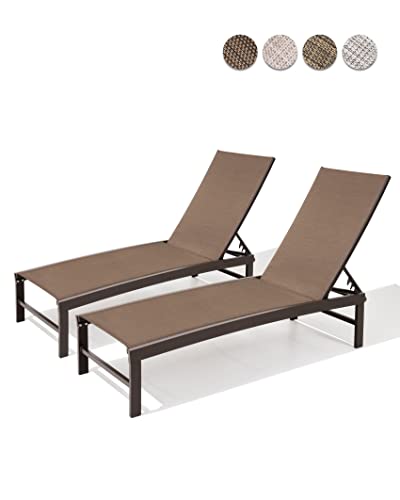 Pellebant Outdoor Lounge Chairs Set Of 2, Patio Aluminum Chaise Lounge With Adjustable Backrest, Rustproof Pool Lounge Chairs For Pool Deck Sunbath(2Pcs,Brown) #TOP6
