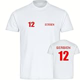 VIMAVERTRIEB® Kinder T-Shirt Serbien - Trikot 12 - Druck: rot - Shirt Jungen Mädchen Fußball Fanartikel Fanshop - Größe: 176 weiß