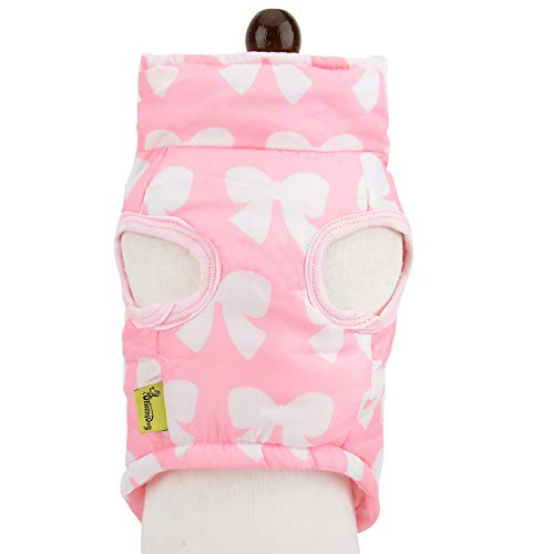 Image of SMALLLEE LUCKY STORE Dog Coat with D-Ring for Small Dogs, Baby Pink, XL | Bow Print, Water-resistant Shell, Padded Warmth, Zip-up Fit, Winter Walks, Chihuahua, Yorkie, Small Dog Harness Jacket
