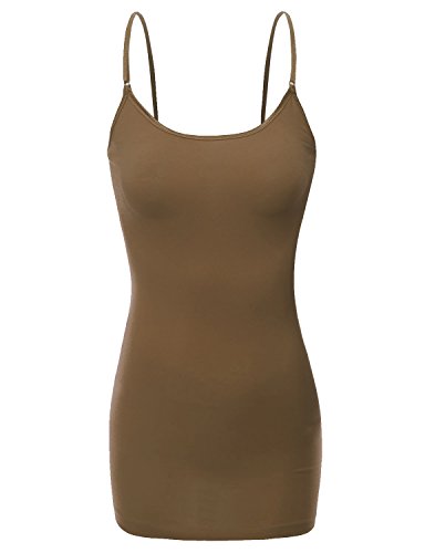 RT1002 Ladies Adjustable Spaghetti Strap Basic Long Cami Tank Top Cocoa M