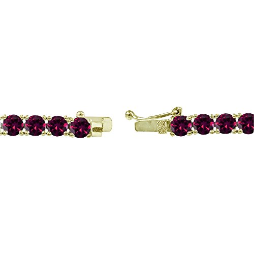 Yellow Gold Flashed Sterling Silver 4Mm Synthetic Ruby Round-Cut Tennis Bracelet #TOP4