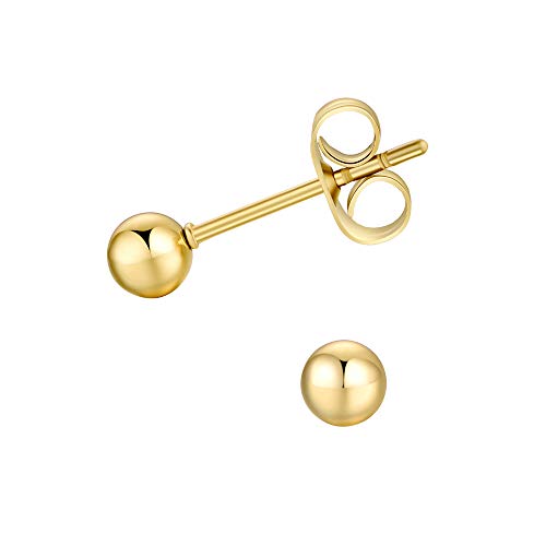 6 Pair Tiny Women 14K Gold Plated Ball Stud Earrings Surgical Stainless Steel Earrings Set, 2-6MM3