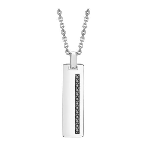 Hoxton London Men's Sterling Silver Black Sapphire Set Dog Tag Necklace 51-55 cm, Adjustable Cover