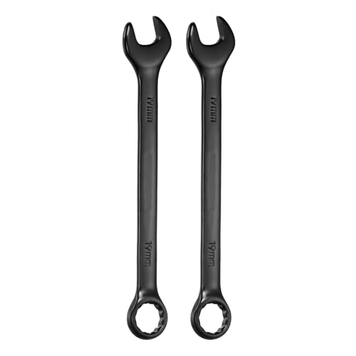 sourcing map 2pcs Metric Combination Wrench 19mm 12-Point Box & Open End Double Ended Wrenches Spanners Tools for Household Automotive Machinery DIY Repair, Black