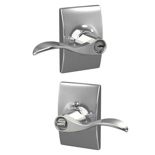 Image of Schlage Accent Lever with Century Trim Keyed Entry Lock in Bright Chrome - F51A ACC 625 CEN
