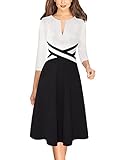 VFSHOW Womens Off White and Black Colorblock Work Business Office Elegant Zipper up Slim A-Line Skater Dress 9942 WHT XS