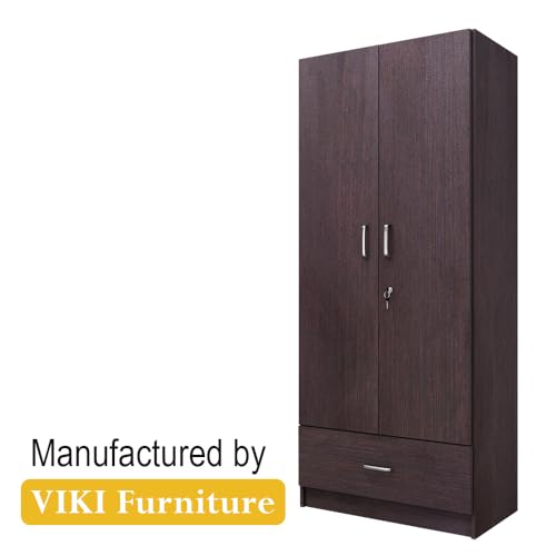 Image of VIKI Wardrobe | Wooden Almirah for 2 Door Wardrobe with 1 Drawer & Hanging Space (Dark Wenge - 40D x 80W x 180.8H) | 1 Year Warranty | Free Assembly