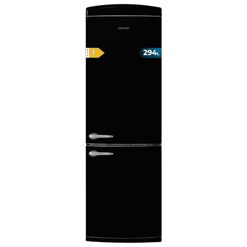 Cecotec Réfrigérateur combi rétro Bolero CoolMarket Combi Origin 294+ Black E. Réfrigérateur rétro noir, 294L, Total No Frost, classe E, Multi Cooling,...