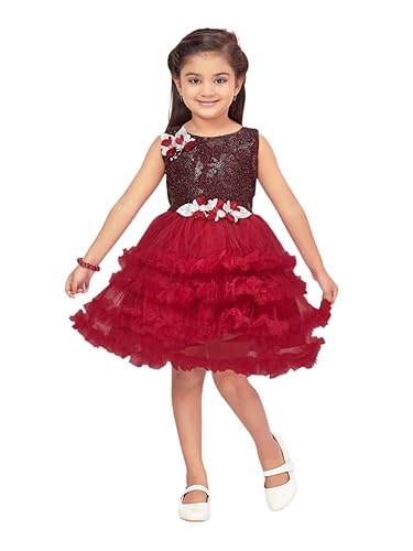 Image of Aarika Girls Dark Green Colour Self Design Net Frock