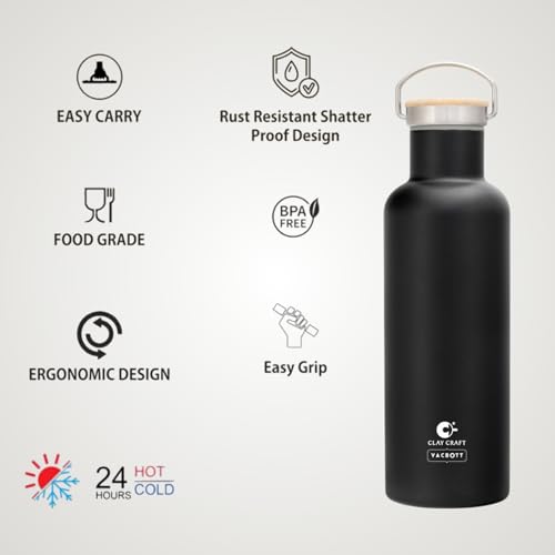 Image of Clay Craft Vacbott Melissa Classic Double Walled 18 Hours Hot and 24 Hours Cold Vacuum Insulated Flask 860 ml, 2 Pcs Bottles for Travelling|BPA-Free|Leak Proof|BIS Certified|1Year Limited Warranty