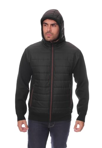 Image of CRK Men's Hooded Nylon Jacket with Knit Sleeves - Flannel Lined, Long Sleeve, Full-Zip Design