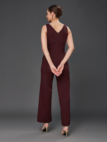 Image of Miss Chase Women's Halter Neck Sleeveless Solid Wide Leg Sequin Paneled Regular Length Jumpsuit