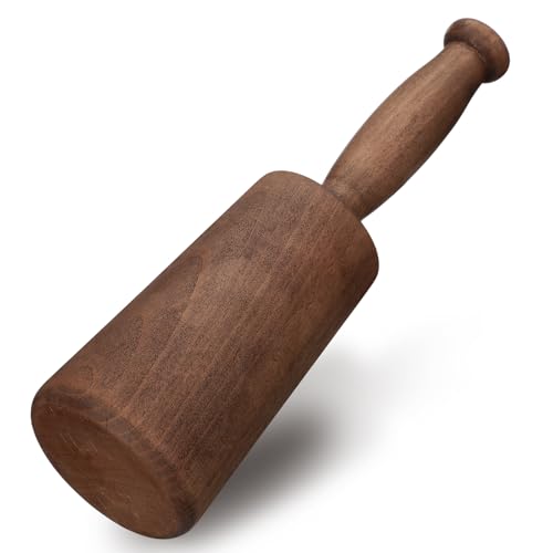 Lanties 12'' Round Turned 21 oz Beech Wood Carving Mallet Chisel Mallet Solid Wooden Hammer with 3.75'' Head Diameter Hard Carving Tools Fine Texture Stable Striking Force for Chisels DIY Projects